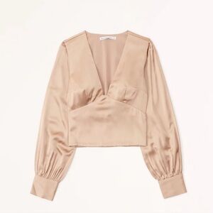 Abercrombie & Fitch Satin Long-Sleeve Top - Champagne - Size S